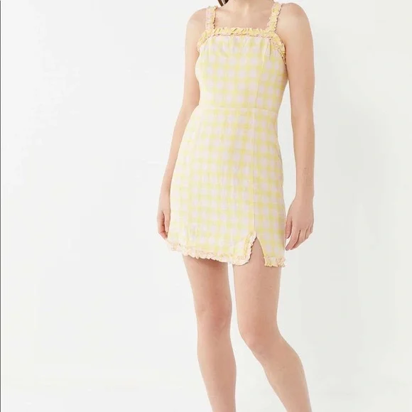 UO Wren Linen Ruffle Mini Dress